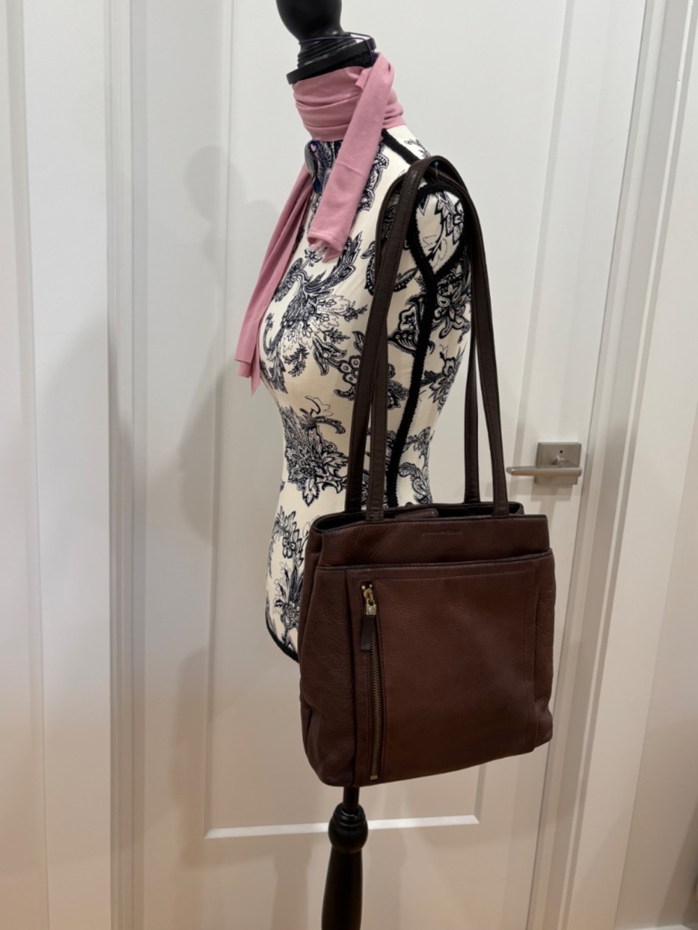 Vintage Brown Leather Slouchy Tote Genuine Leather Multi-Pocket Shoulder Bag